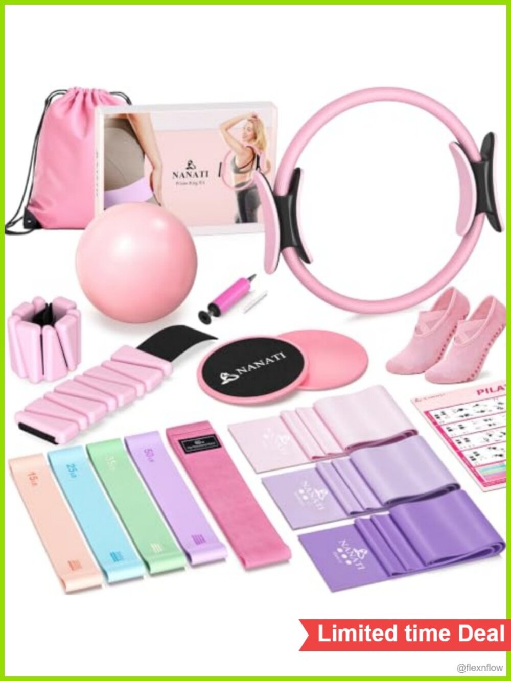 19-in-1 Pilates Kit with Ring, Ball, Resistance Bands, Ankle Weights, Sliders &